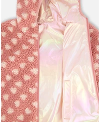 Deux par Girl Reversible Mid-Season Sherpa Jacket Pink Heart - Child