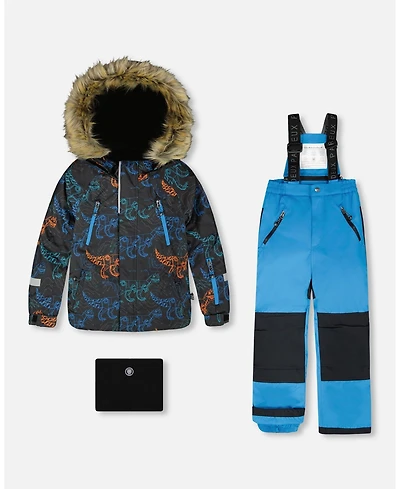 Deux par Boy Two-Piece Play Snowsuit with Printed Jacket Blue - Child