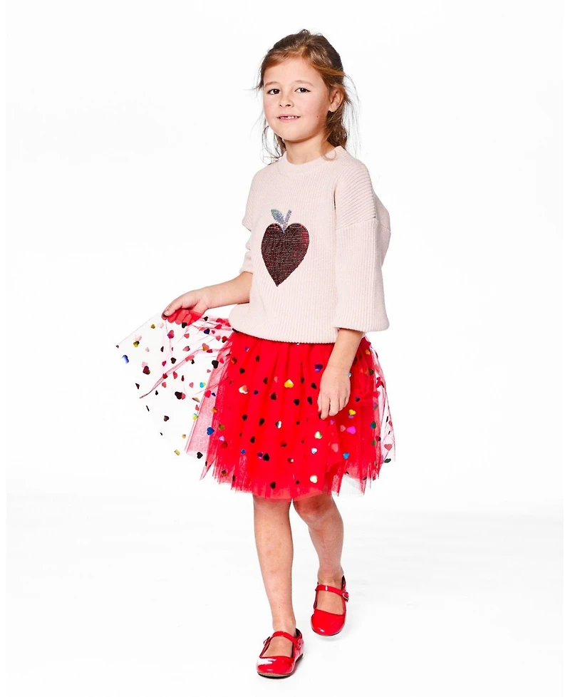 Deux par Girl Tulle Skirt Red with Iridescent Heart Confettis