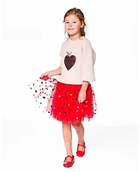 Deux par Girl Tulle Skirt Red with Iridescent Heart Confettis