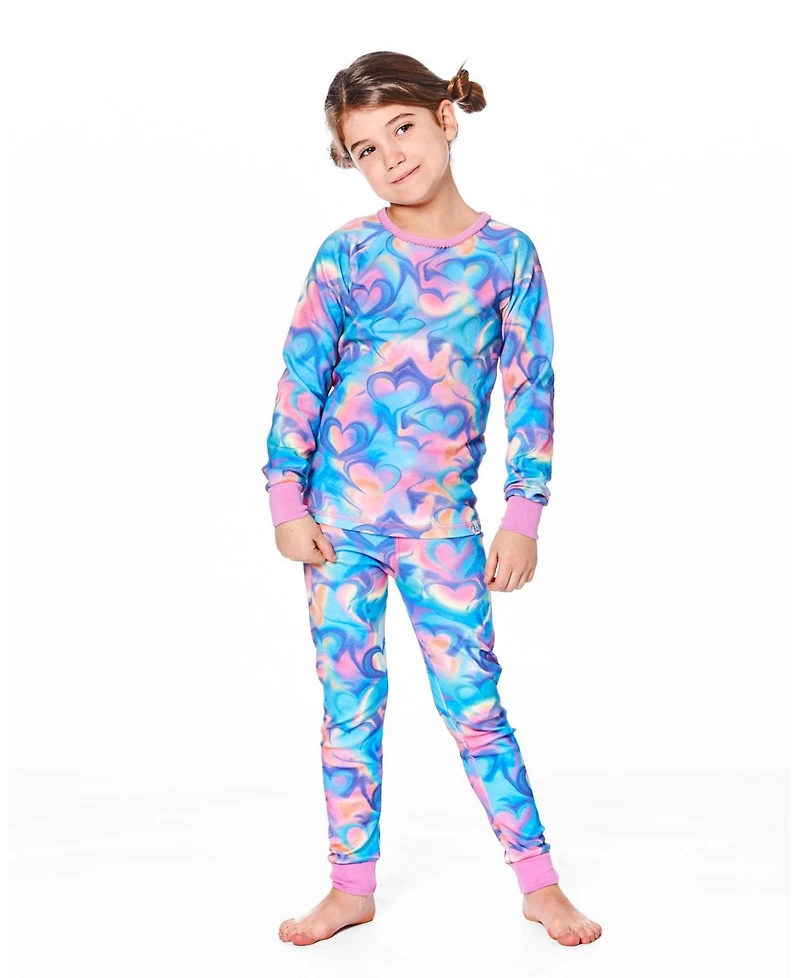 Deux par Girl Cotton Two-Piece Pajamas Rainbow Heart Print