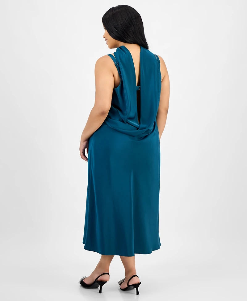 Seni & Cade Trendy Plus Satin Scarf Midi Dress