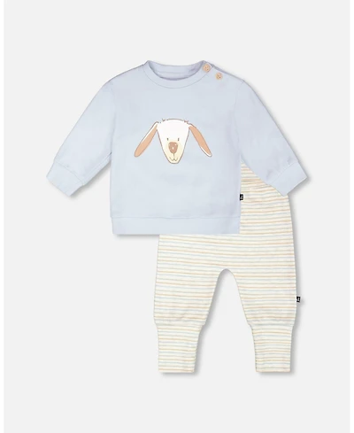 Deux par Baby Boy Cotton Pant and Top Set Light Blue