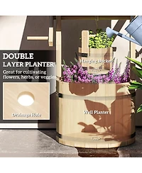Outsunny Wishing Well Planter with Bucket, Wooden Wishing Well, Natural