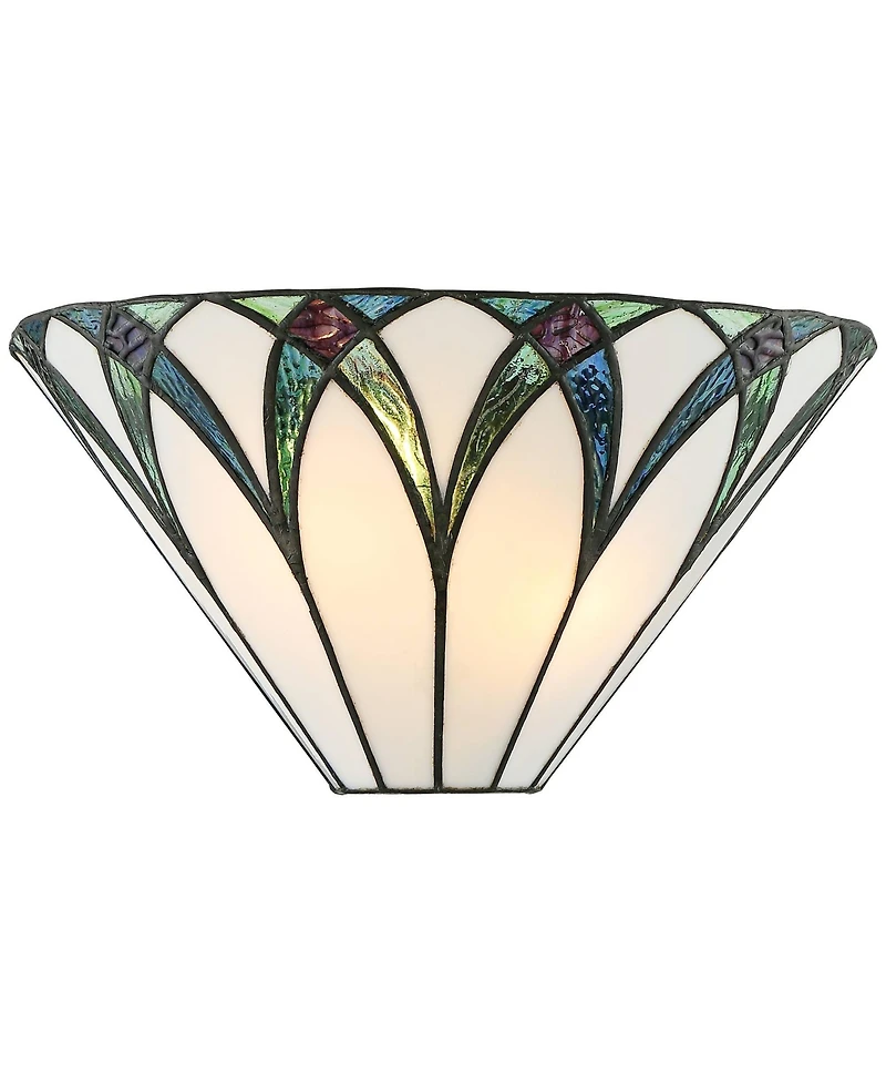 Regency Hill Filton Tiffany Style Wall Light Sconce Bronze Hardwire 12 1/4" Fixture White Blue Stained Art Glass Shade for Bedroom Bathroom Hallw