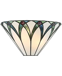 Regency Hill Filton Tiffany Style Wall Light Sconce Bronze Hardwire 12 1/4" Fixture White Blue Stained Art Glass Shade for Bedroom Bathroom Hallw