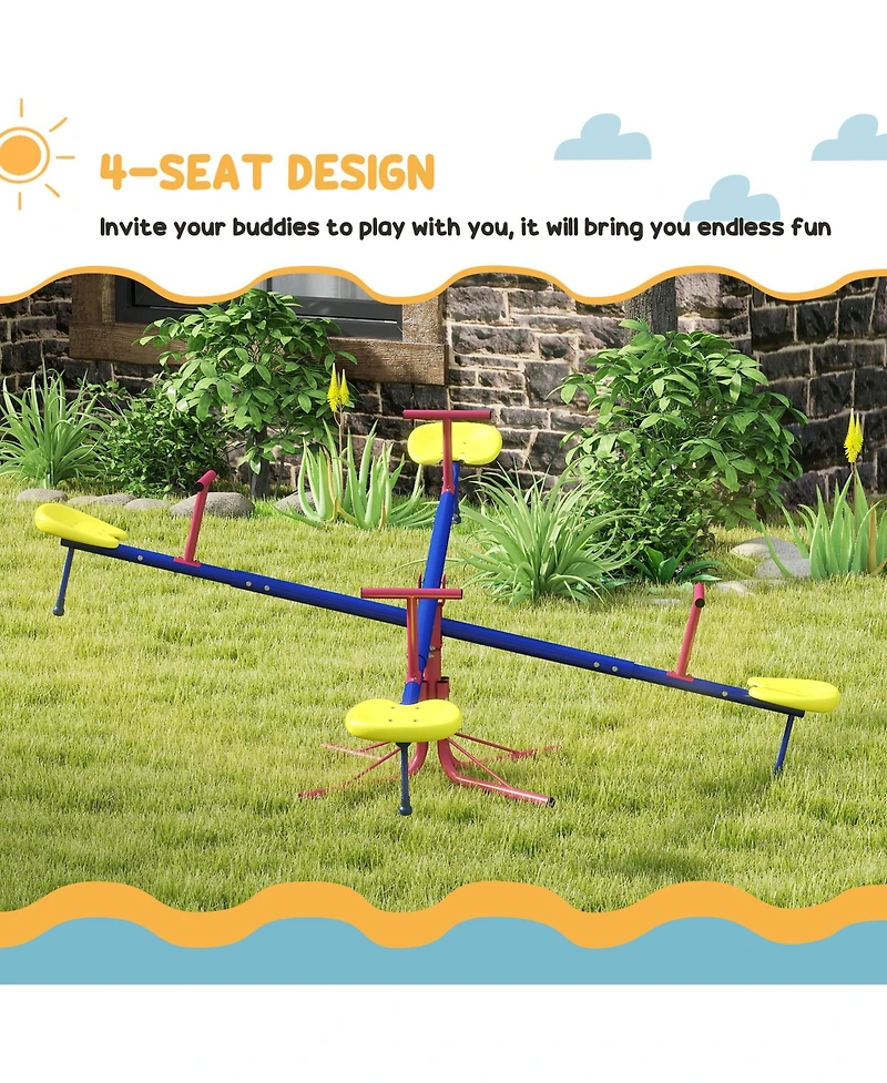 Outsunny Teeter Totter for Kids with 4 Seats for 3-8 Years,