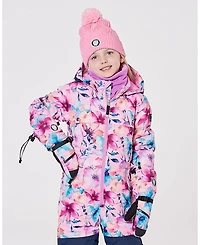 Deux par Girl Winter Mittens Teknik Pink Watercolor Flower Print