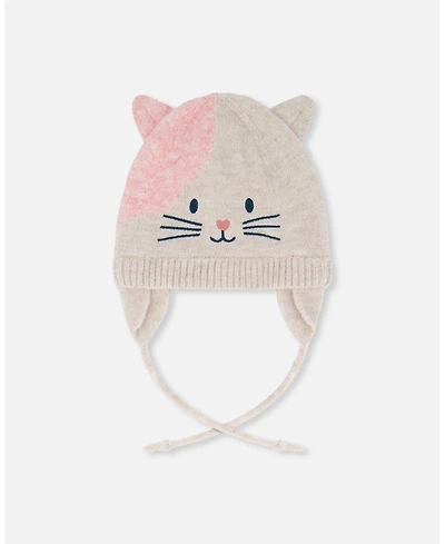 Deux par Girl Lined Knit Hat with Ears Off-White and Pink - Toddler|Child