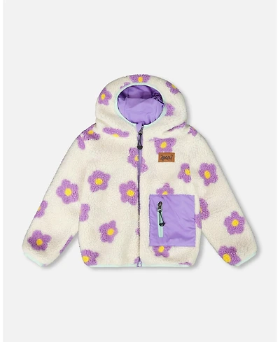Deux par Toddler Girls Reversible Mid-Season Sherpa Jacket Lavender Flower - Toddler|Child