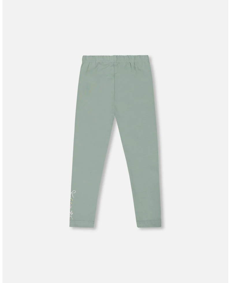 Deux par Baby Girls Cotton Jersey Leggings Jade Green with Floral Detail