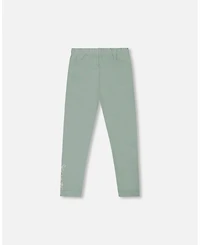 Deux par Baby Girls Cotton Jersey Leggings Jade Green with Floral Detail