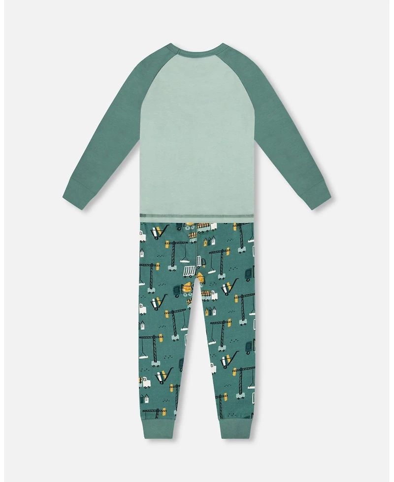 Deux par Baby Boy Two-Piece Cotton Pajama Set Teal Construction Print
