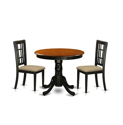 East West Furniture Pc Dining Table with Linen Chairs in Black and Cherry
