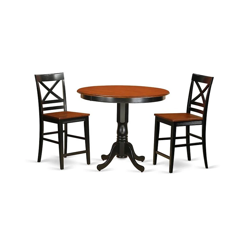 East West Furniture 3 Pc counter height pub set-pub Table and 2 bar stools with backs