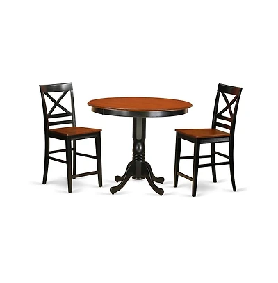 East West Furniture 3 Pc counter height pub set-pub Table and 2 bar stools with backs