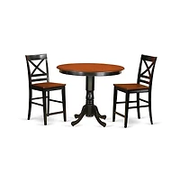 East West Furniture 3 Pc counter height pub set-pub Table and 2 bar stools with backs
