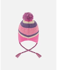 Deux par Girl Lined Peruvian Knit Pompom Hat Pink and Purple - Toddler|Child