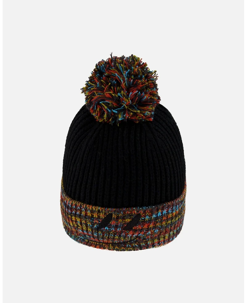 Deux par Boy Lined Knit Winter Hat with Pompom Black and Multicolor - Toddler|Child