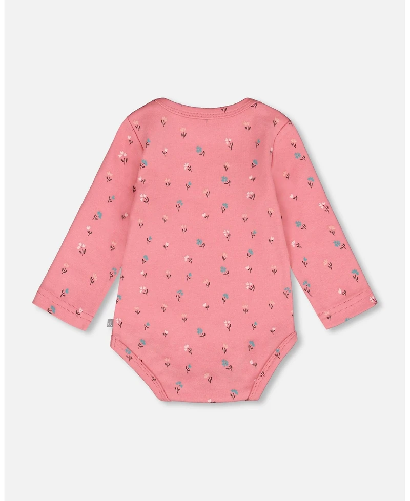 Deux par Baby Girl Cotton Long Sleeve Romper Pink Floral