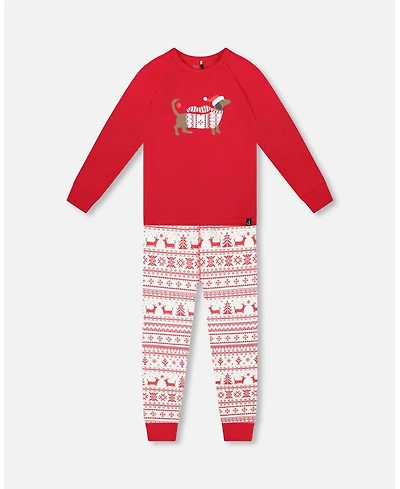 Deux par Baby Unisex Cotton Two-Piece Pajama Set Red and White Fairisle