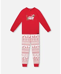 Deux par Baby Unisex Cotton Two-Piece Pajama Set Red and White Fairisle