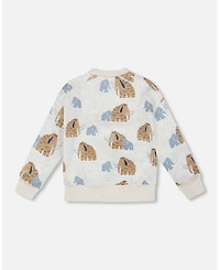 Deux par Boy Long Sleeve Crew Neck Fleece Sweatshirt Beige Mammoth Print