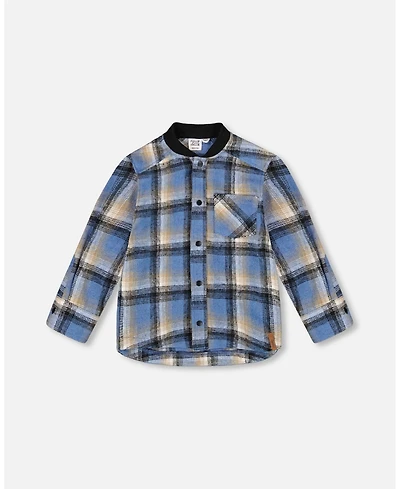 Deux par Boy Long Sleeve Brushed Plaid Button Down Shirt Avec Rib Collar - Child