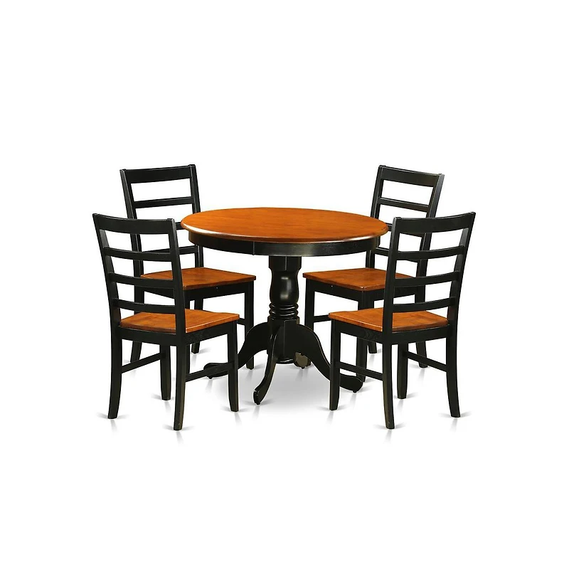 East West Furniture Dining furniture set - 5 Pcs with 4 Wooden Chairs in Black
