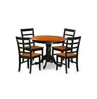 East West Furniture Dining furniture set - 5 Pcs with 4 Wooden Chairs in Black