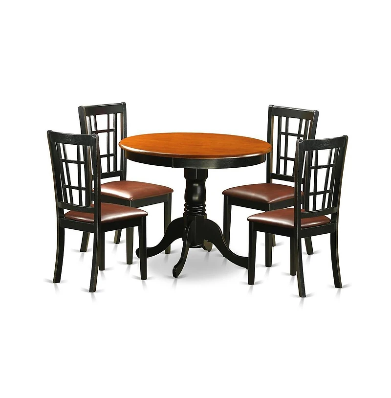 East West Furniture Pc Dining Table with Leather Chairs in Black and Cherry