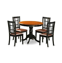 East West Furniture Pc Dining Table with Leather Chairs in Black and Cherry