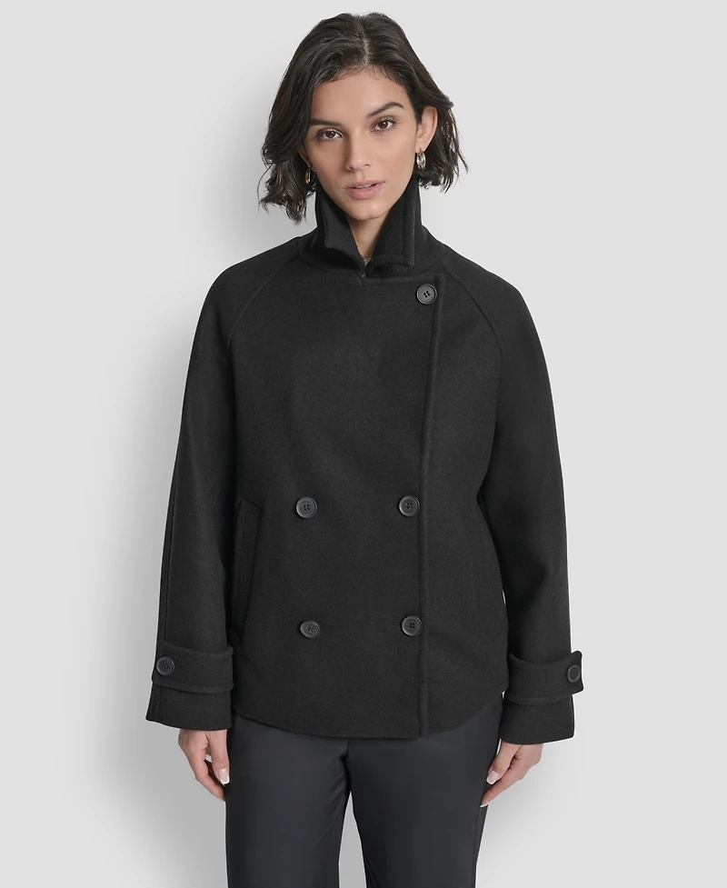Dkny Petite Short Double Breasted Collared Coat