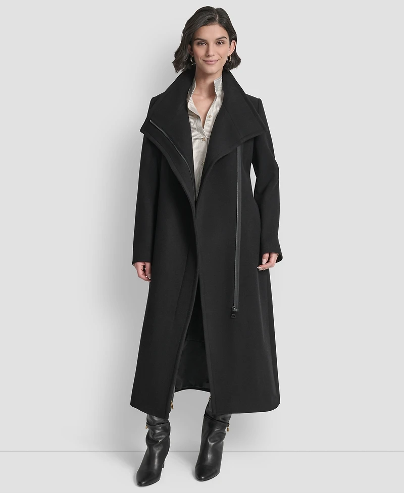Dkny Women's Wing Collar Asymmetrical Wrap Coat