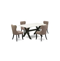 East West Furniture 5-Pc Dining Room Table Set-Coffee Linen Fabric Seat and Button Tufted Back Parson Dining Chairs and Rectangular Top Kitchen Table