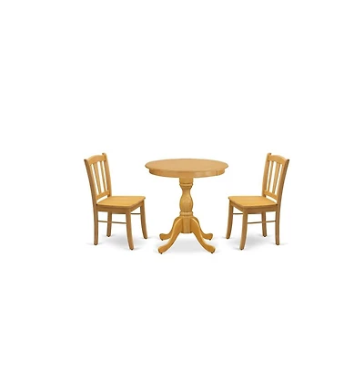 East West Furniture 3-Pc Dining Room Table Set - 2 Kitchen Dining Chairs and 1 Kitchen Table (Oak Finish)