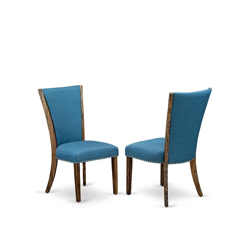 East West Furniture 5Pc Dining Table set Offers a Rectangle Table and 4 Parsons Dining Chairs with Blue Color Linen Fabric, Distressed Jacobean and Ce