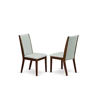 East West Furniture 3 Piece Modern Dining Table Set Contains 1 Drop Leaves Dining Room Table and 2 Grey Linen Fabric Upholstered Chair with High Back