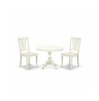 East West Furniture 3 Piece Kitchen Set - Linen White Dinning Table and 2 Linen White Wooden Dining Chairs with Slatted Back - Linen White Finish