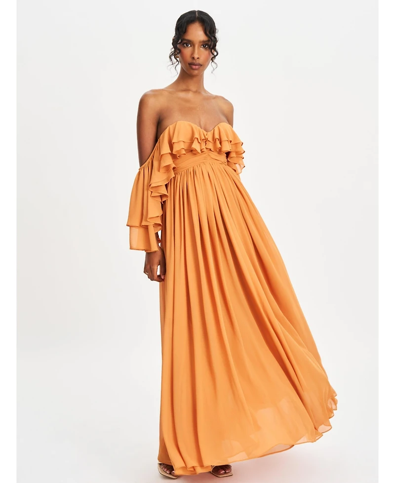 Miss Circle Women's Kaela Brickwork Off Shoulder Chiffon Maxi Dress
