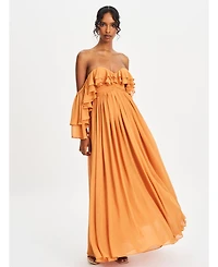 Miss Circle Women's Kaela Brickwork Off Shoulder Chiffon Maxi Dress