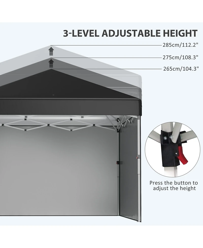 Outsunny 10' x 10' Pop Up Canopy with 3 Sidewalls and Carry Bag,