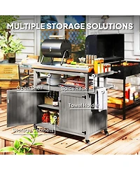 Outsunny Grill Cart, Kitchen Island with Storage Cabinets,