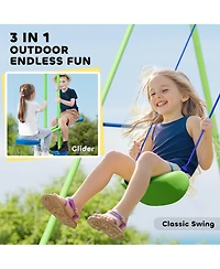 Outsunny 2-in-1 Kids Metal Swing Set for Backyard