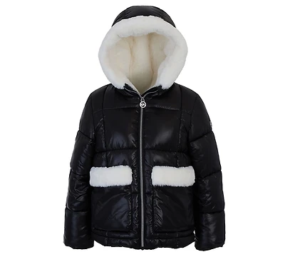 Michael Kors Toddler and Little Girls Faux Fur Pocket Puffer Jacket