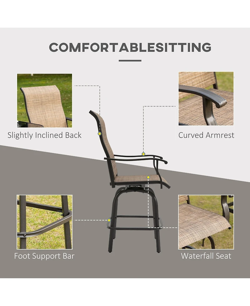 Outsunny Set of 2 Outdoor Swivel Bar Stools for Backyard Balcony Poolside