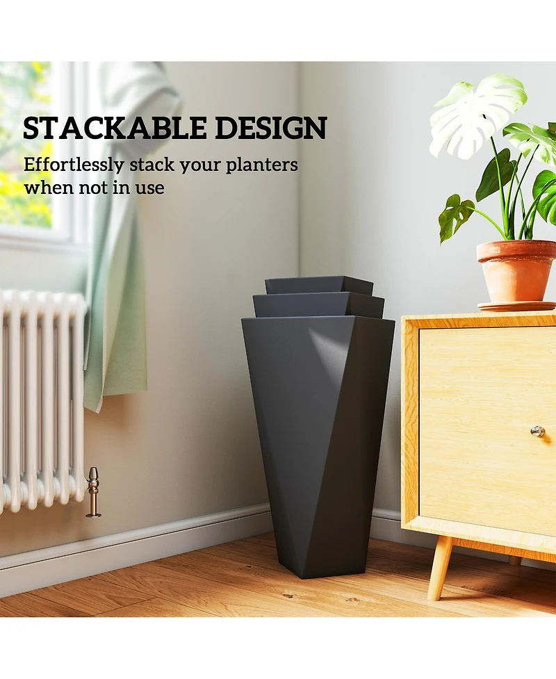 Outsunny Outdoor Planters Set of 3 with Drainage Holes, Flower Pots,