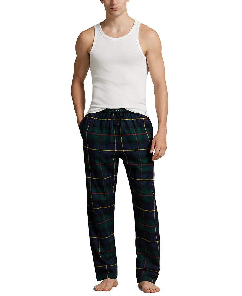 Polo Ralph Lauren Men's Plaid Pattern Flannel Yarn Dyed Drawstring Pajama Pants