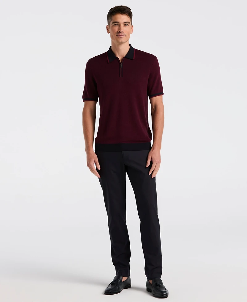 Perry Ellis Men's Bi-Color Stitch Quarter-Zip Short Sleeve Polo Shirt