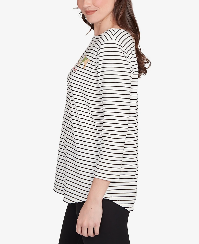 Ruby Rd. Petite Holiday Dogs Striped Knit Top